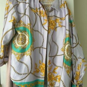 Forever 21 Yellow and Teal Chain Print Blouse